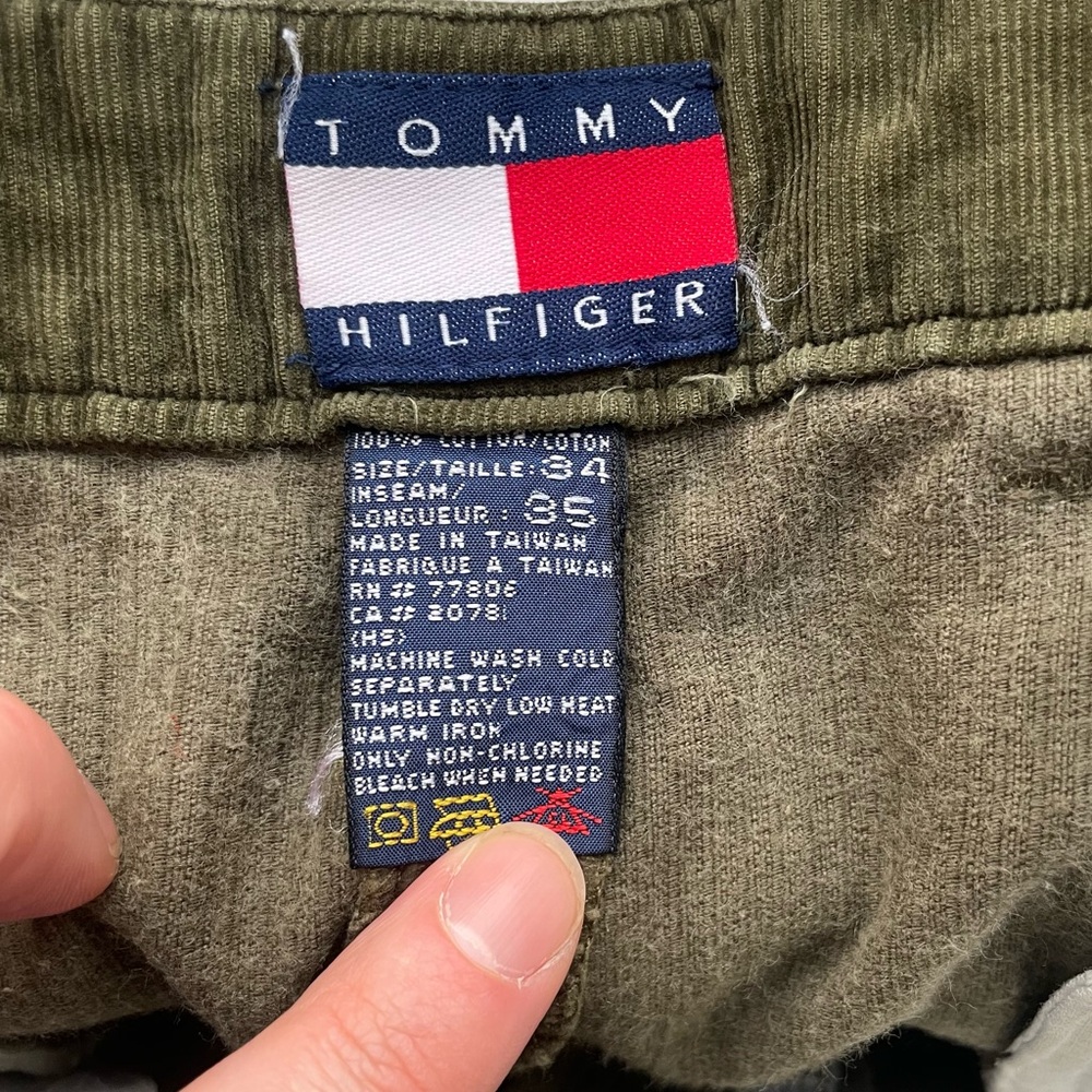 SOLD Vintage 90s TOMMY HILFIGER Green Corduroy Pants Men’s Size 34 Inseam 25” - Picture 9 of 10